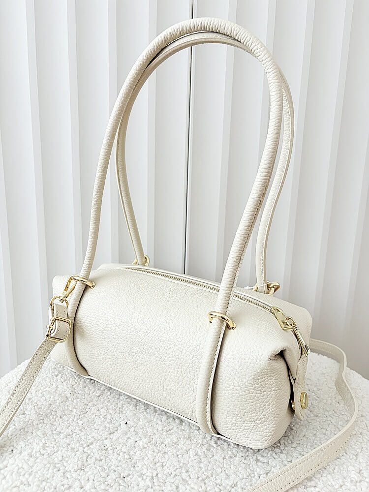 Laura Biaggi torebka kuferek na ramię skórzany jasnobeżowy