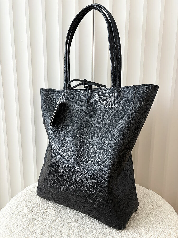 Laura Biaggi skórzana torba shopper czarna z wiązaniem