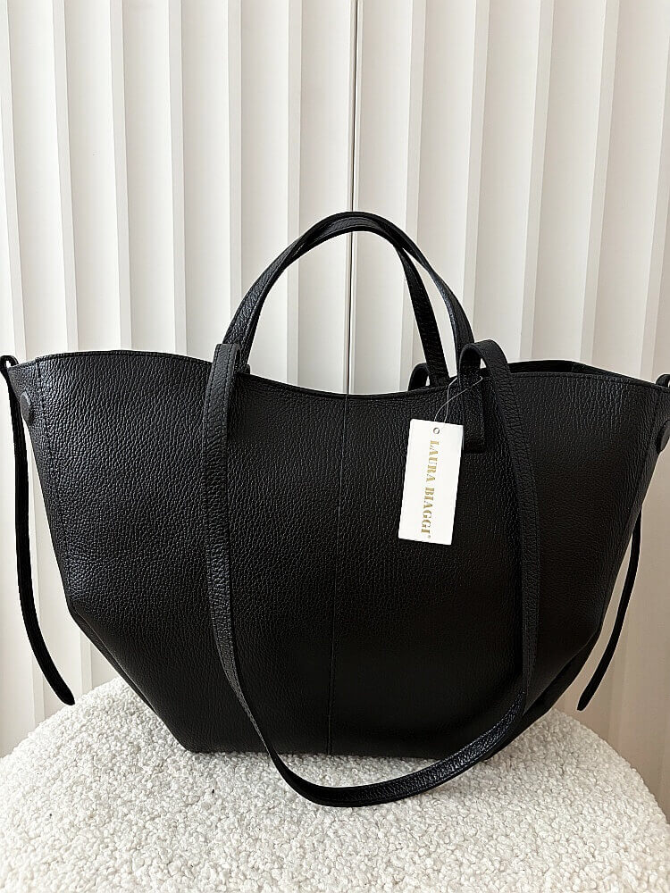 Laura Biaggi torebka shopper skórzana czarna