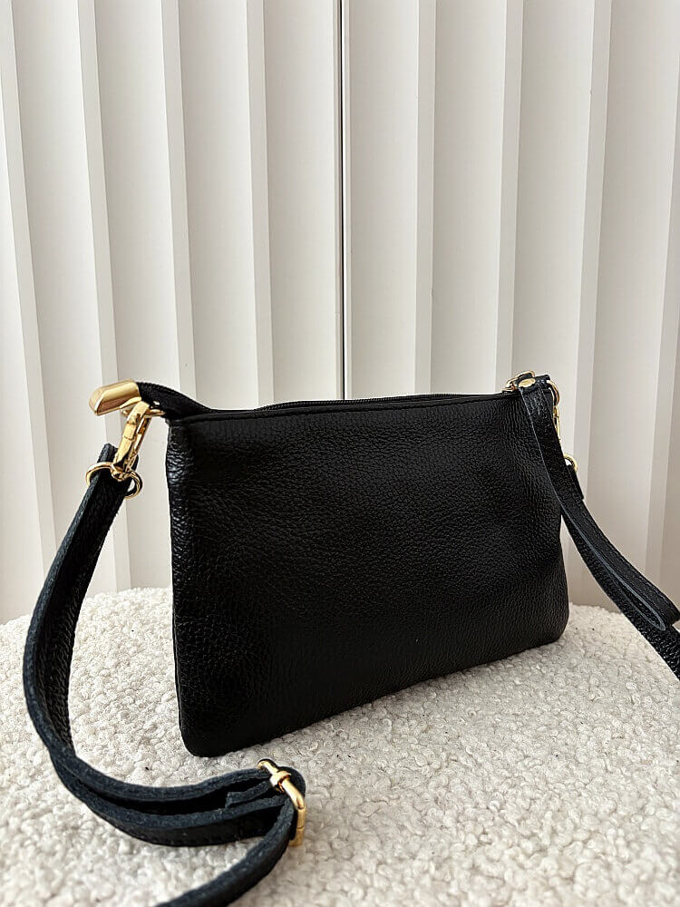 Laura Biaggi mini torebka listonoszka skórzana czarna