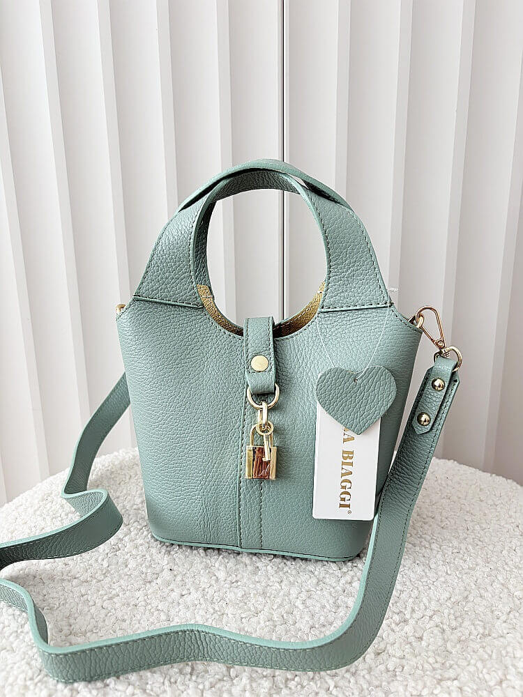 Laura Biaggi torebka mini shopperka skórzana zielona