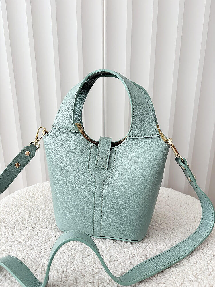 Laura Biaggi torebka mini shopperka skórzana zielona