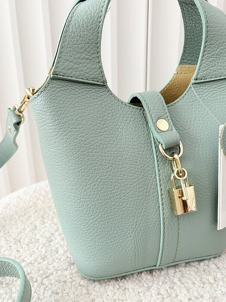 Laura Biaggi torebka mini shopperka skórzana zielona