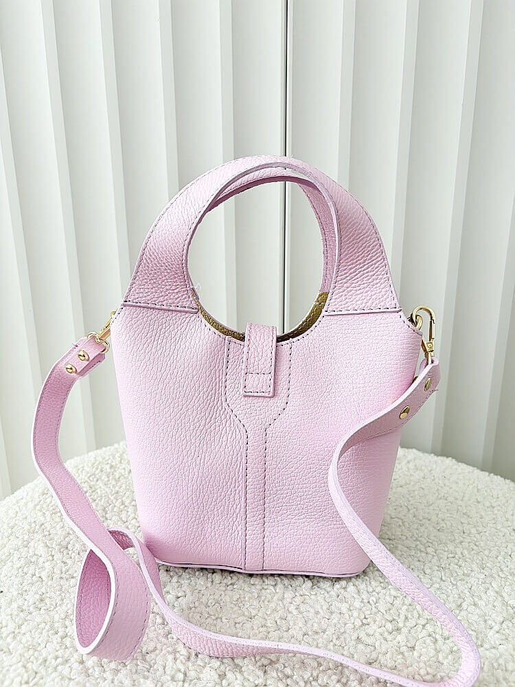 Laura Biaggi torebka mini shopperka skórzana różowa