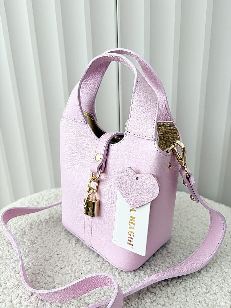 Laura Biaggi torebka mini shopperka skórzana różowa