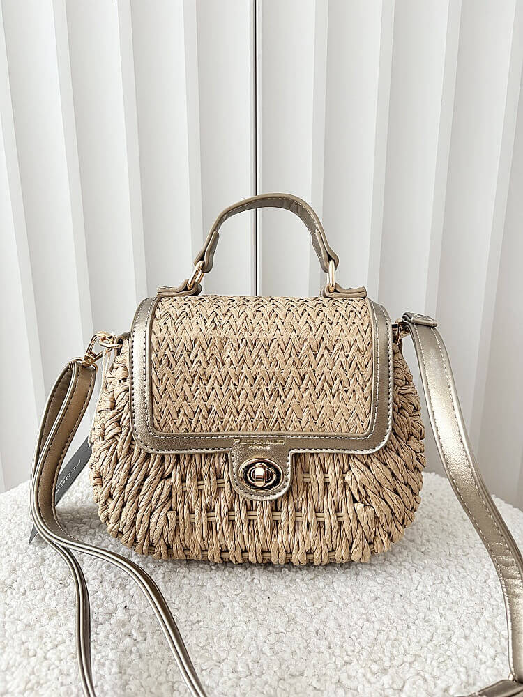 Flora&Co torebka kuferek koszyk beżowy ze złotym