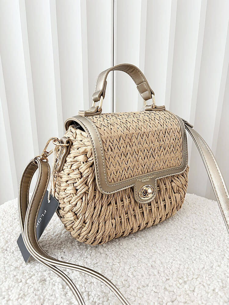 Flora&Co torebka kuferek koszyk beżowy ze złotym