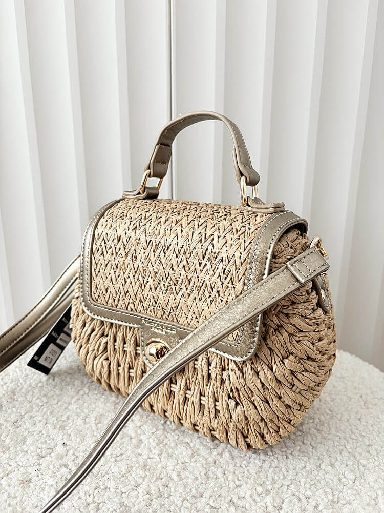 Flora&Co torebka kuferek koszyk beżowy ze złotym