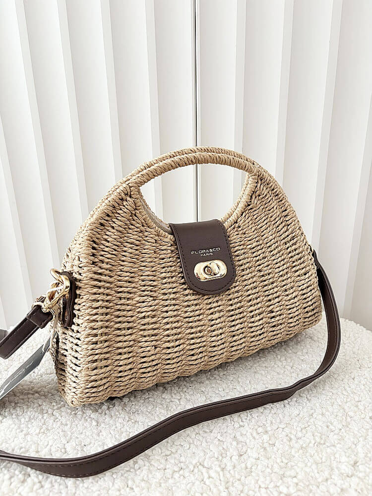 Flora&Co torebka kuferek koszyk beżowy z brązowym