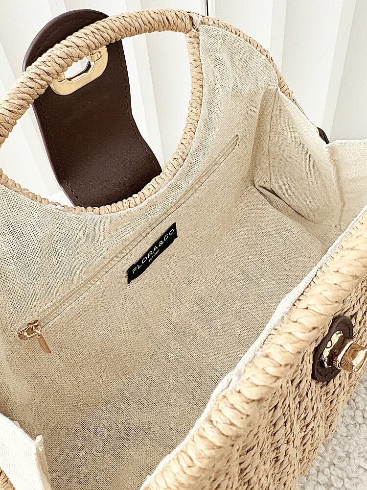 Flora&Co torebka kuferek koszyk beżowy z brązowym