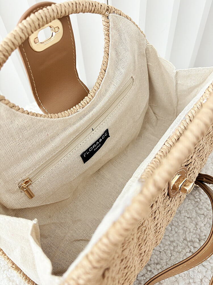 Flora&Co torebka kuferek koszyk beżowy z beżowym