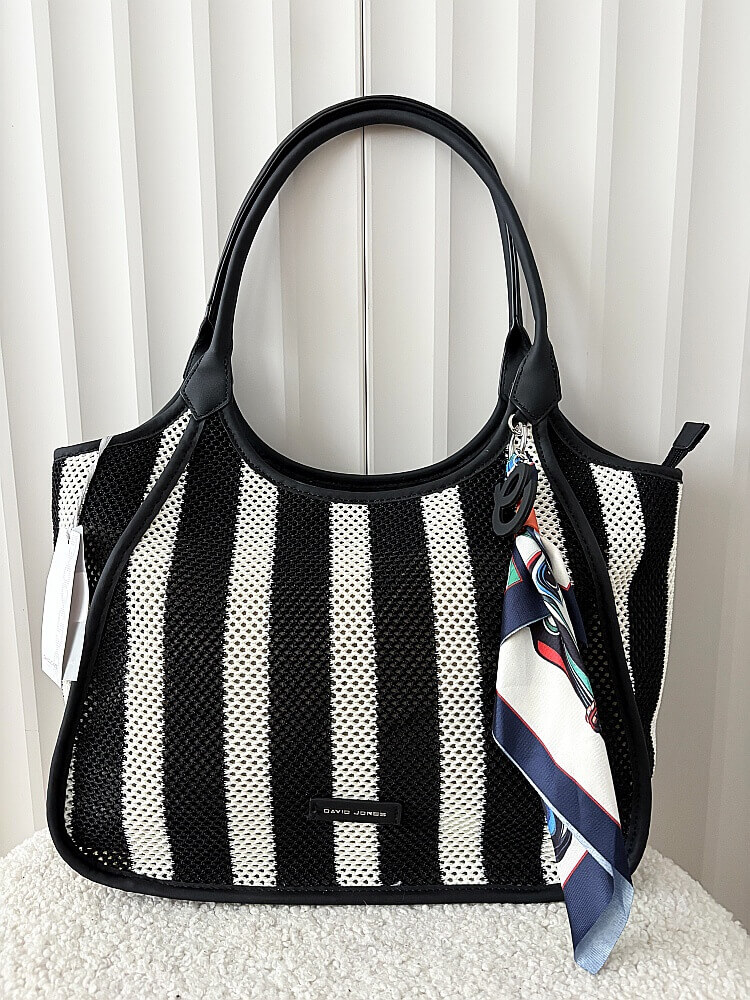 David Jones torba shopper czarno-biała plecionka