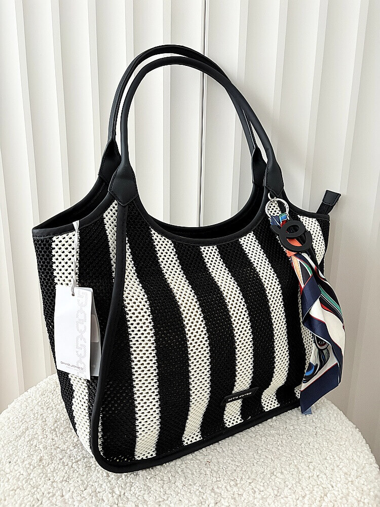 David Jones torba shopper czarno-biała plecionka