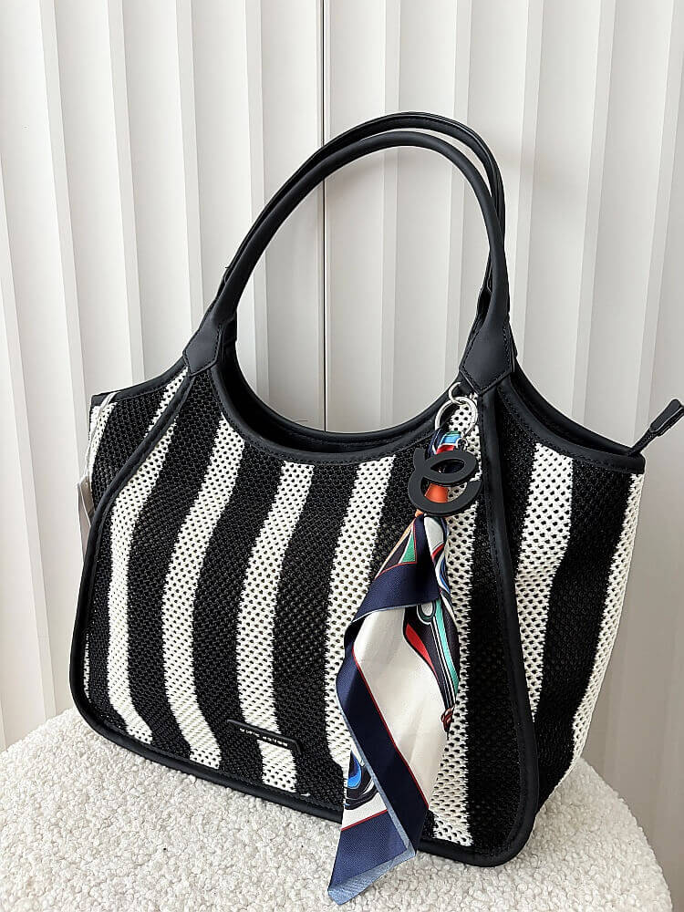 David Jones torba shopper czarno-biała plecionka