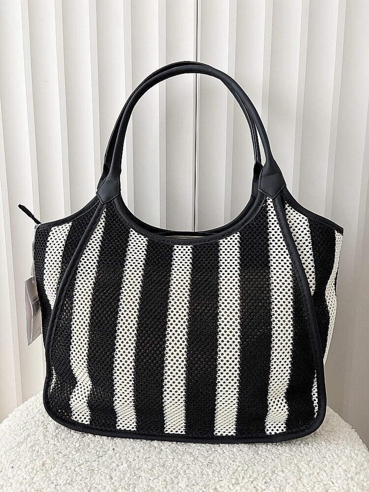 David Jones torba shopper czarno-biała plecionka