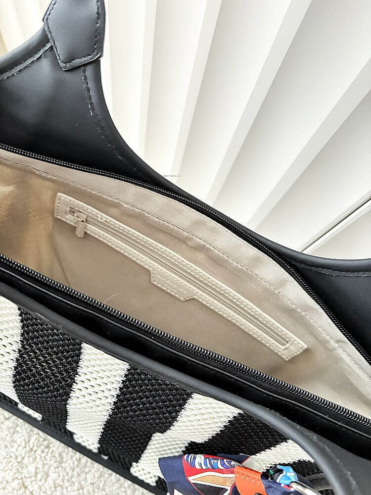 David Jones torba shopper czarno-biała plecionka