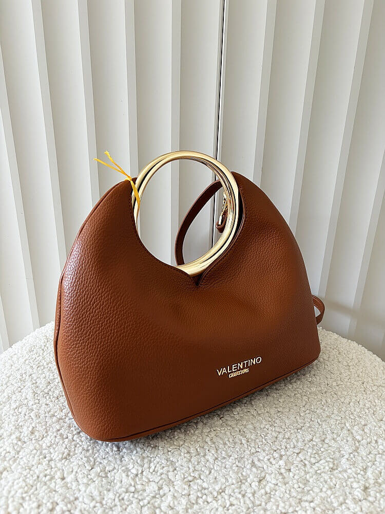 Torebka mini shopperka camelowa z okrągłą rączką