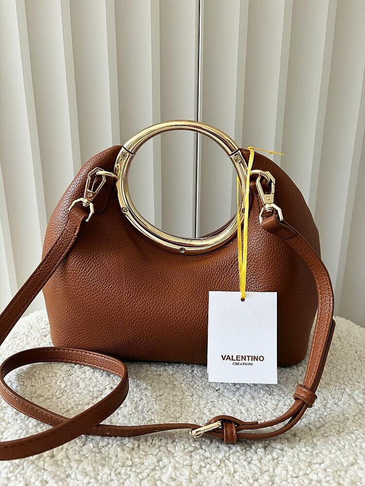 Torebka mini shopperka camelowa z okrągłą rączką