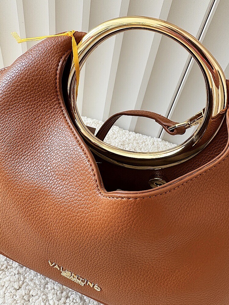 Torebka mini shopperka camelowa z okrągłą rączką