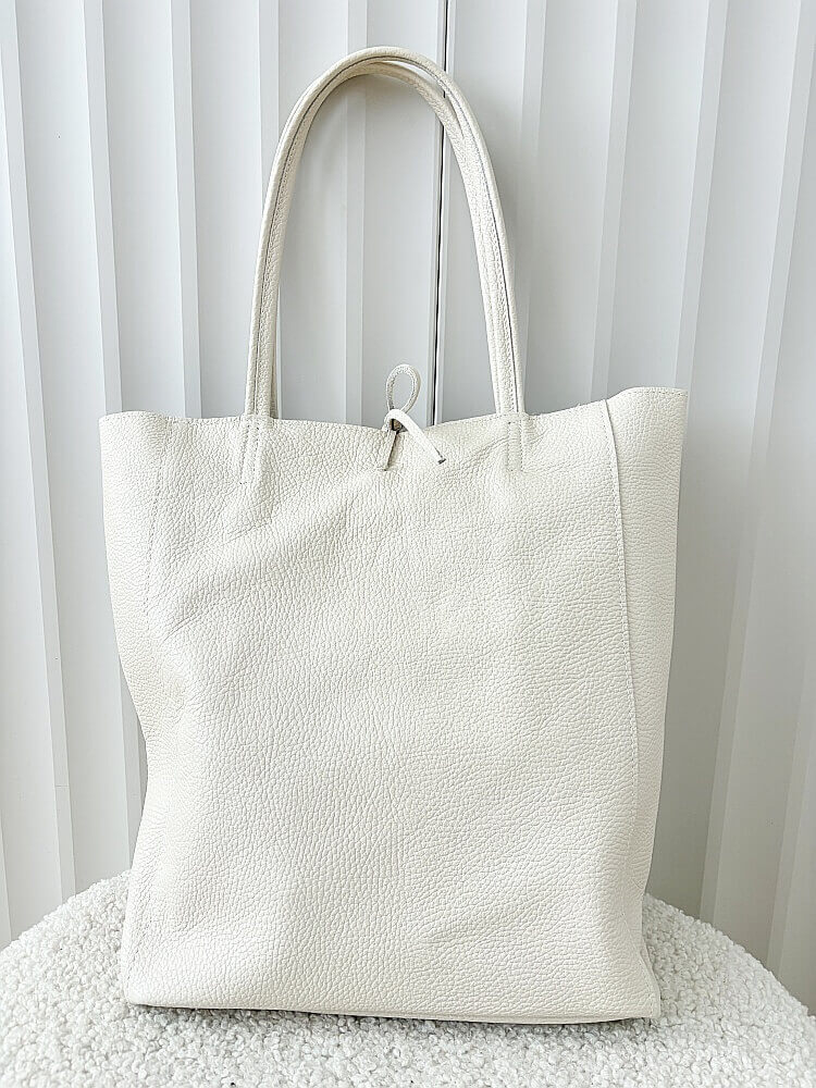 Laura Biaggi skórzana torba shopper jasnobeżowa z wiązaniem