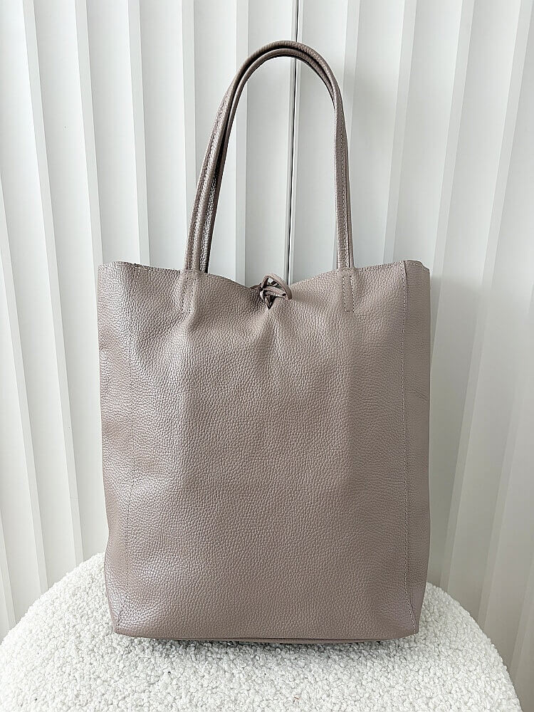 Laura Biaggi skórzana torba shopper taupe z wiązaniem