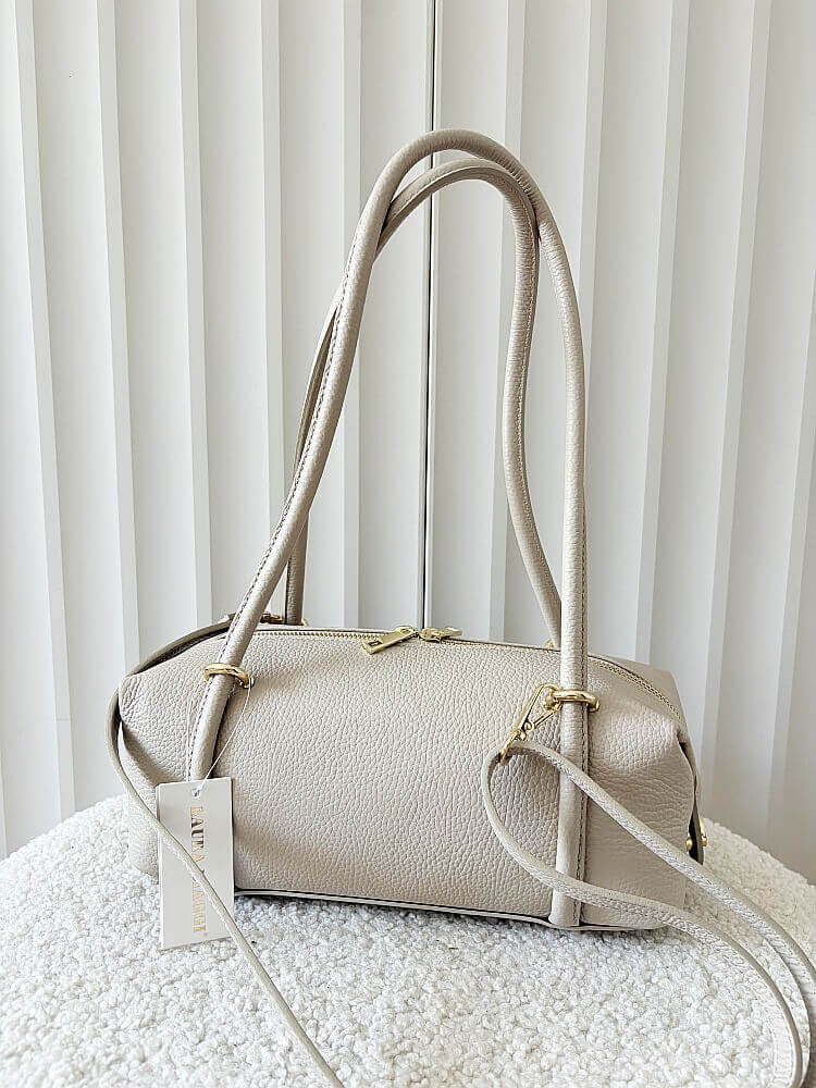 Laura Biaggi torebka kuferek na ramię skórzany beżowy