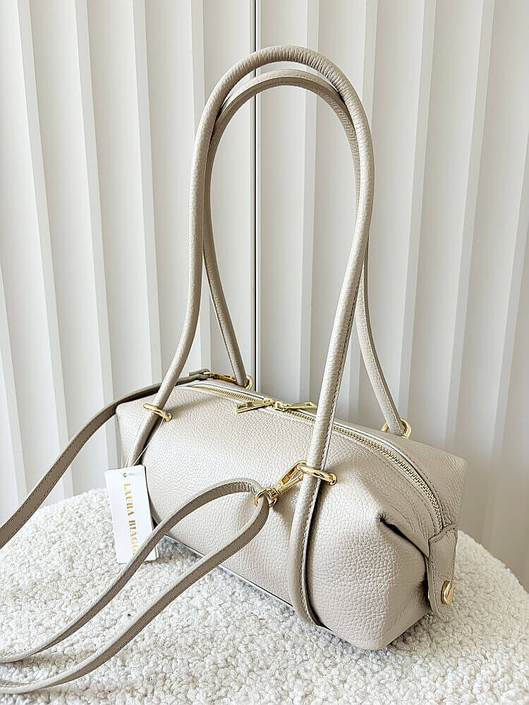 Laura Biaggi torebka kuferek na ramię skórzany beżowy