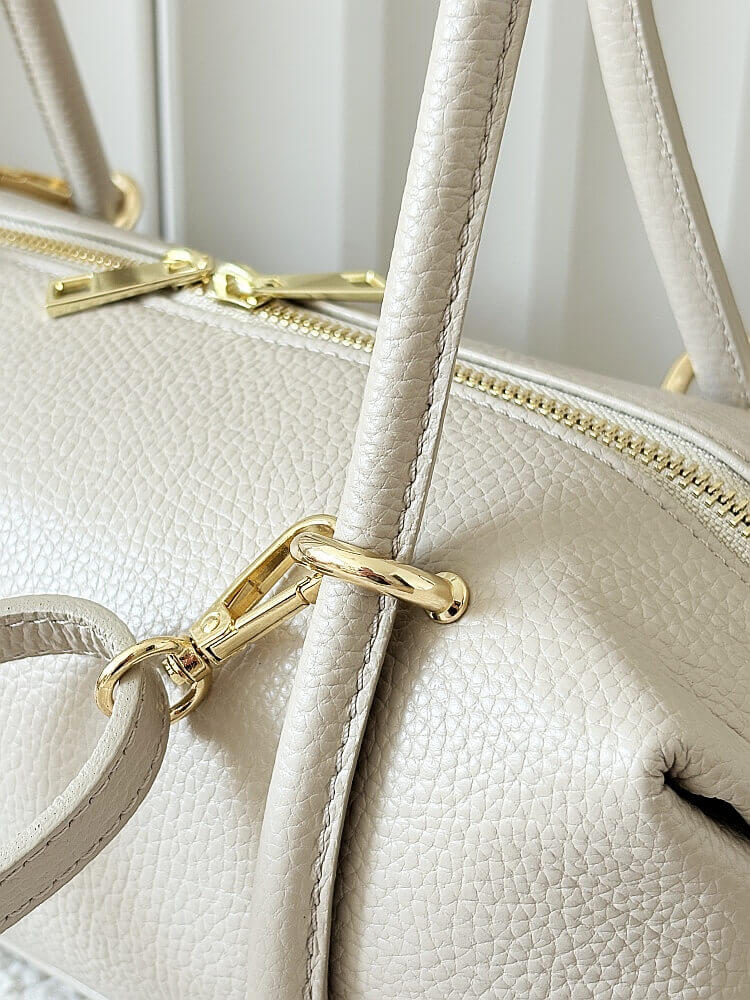 Laura Biaggi torebka kuferek na ramię skórzany beżowy