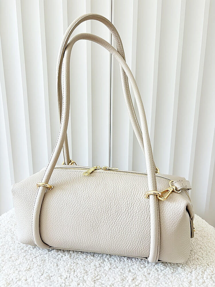 Laura Biaggi torebka kuferek na ramię skórzany beżowy