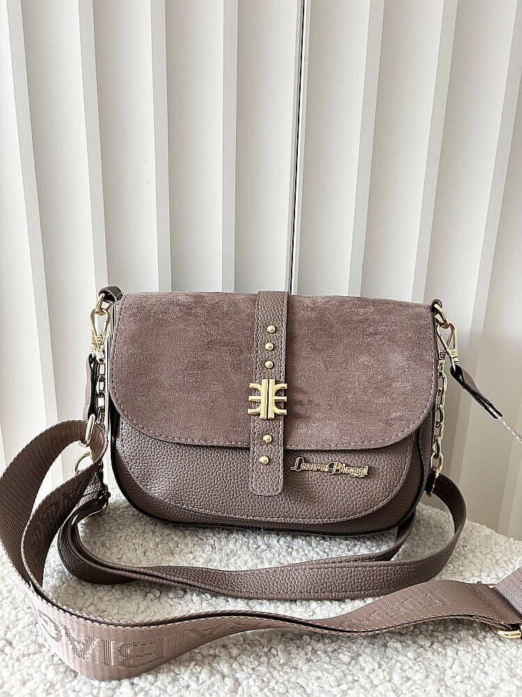 Laura Biaggi torebka listonoszka taupe z klapką ekozamsz