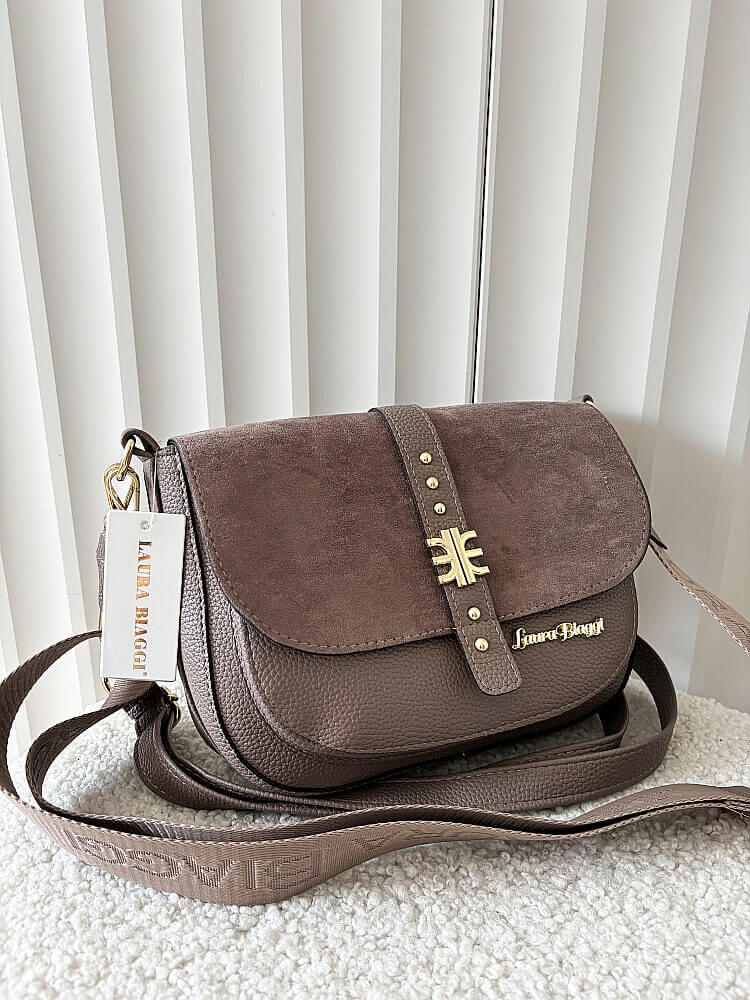 Laura Biaggi torebka listonoszka taupe z klapką ekozamsz