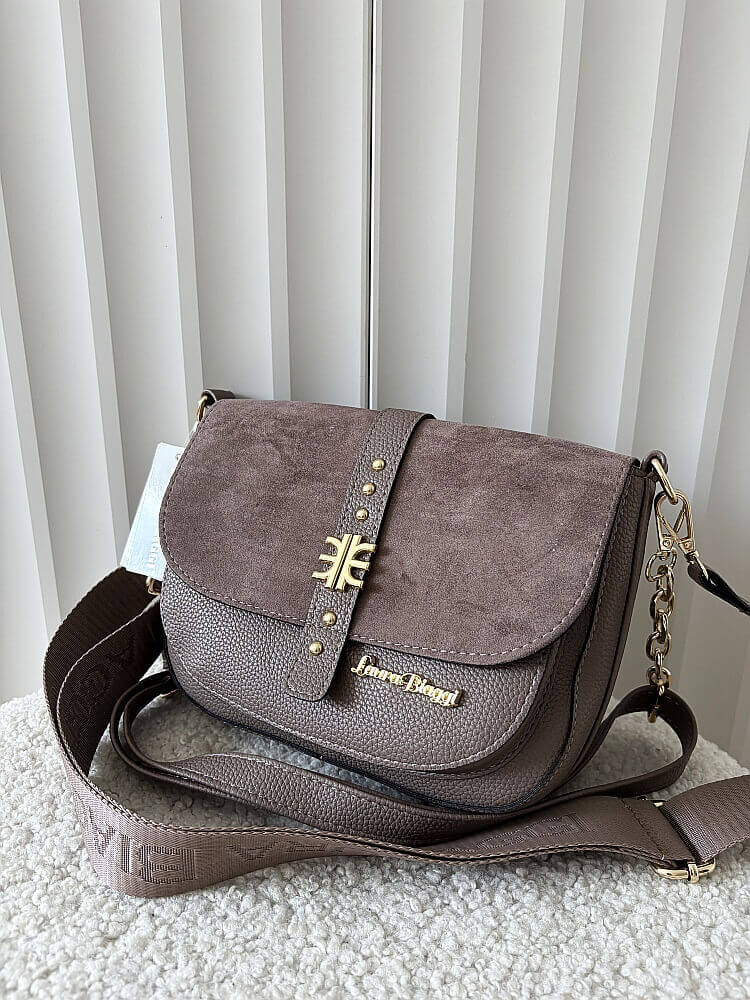 Laura Biaggi torebka listonoszka taupe z klapką ekozamsz