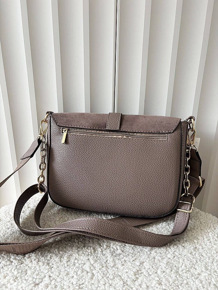 Laura Biaggi torebka listonoszka taupe z klapką ekozamsz