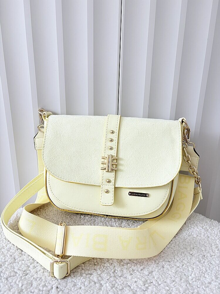 Laura Biaggi torebka listonoszka żółta z klapką ekozamsz 