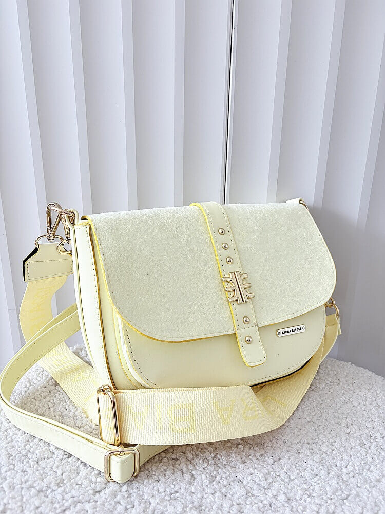 Laura Biaggi torebka listonoszka żółta z klapką ekozamsz 