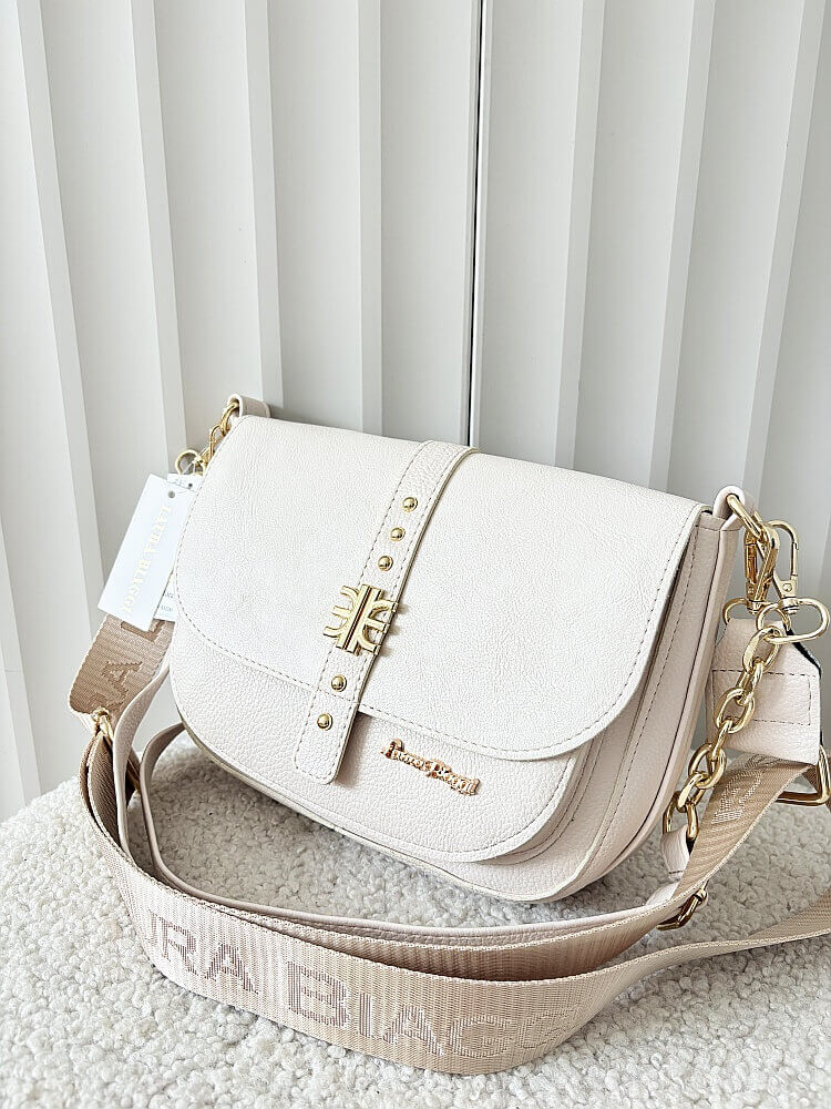 Laura Biaggi torebka listonoszka beżowa z klapką