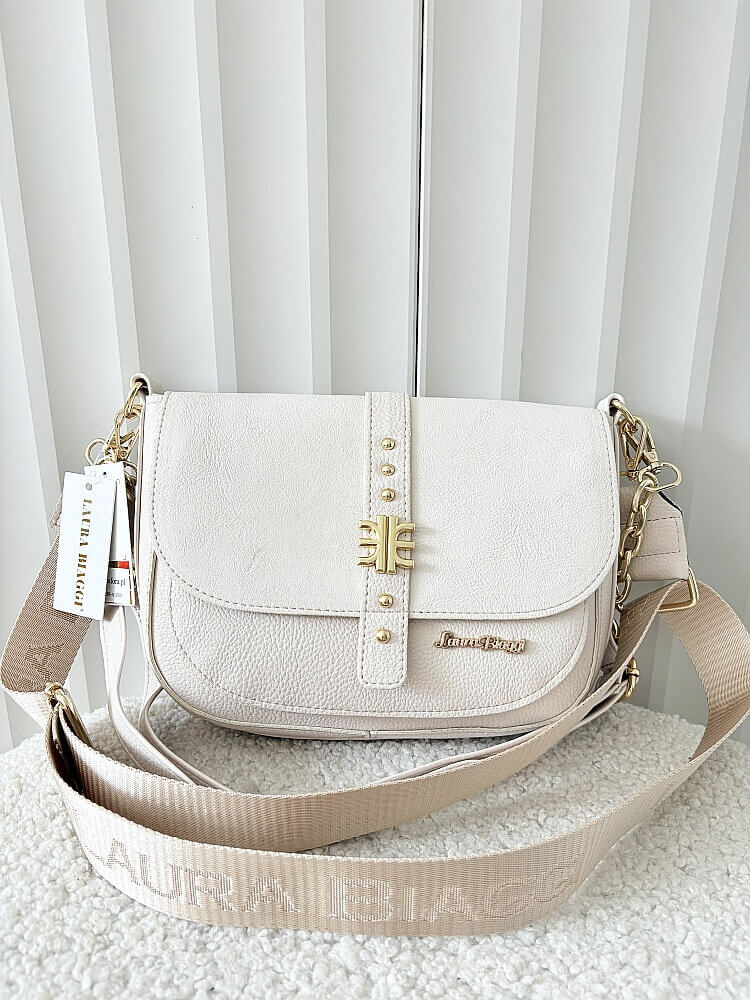 Laura Biaggi torebka listonoszka beżowa z klapką