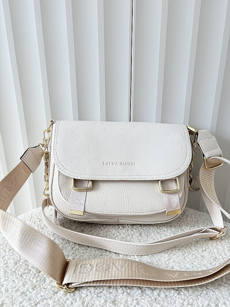 Laura Biaggi torebka listonoszka beżowa z klapką