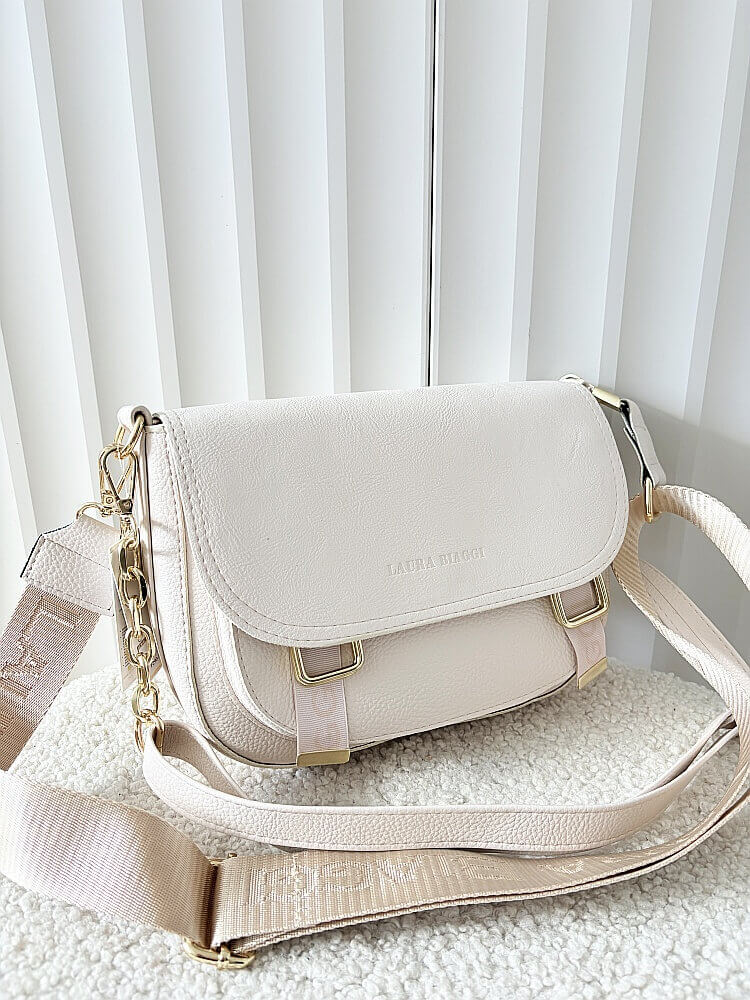 Laura Biaggi torebka listonoszka beżowa z klapką