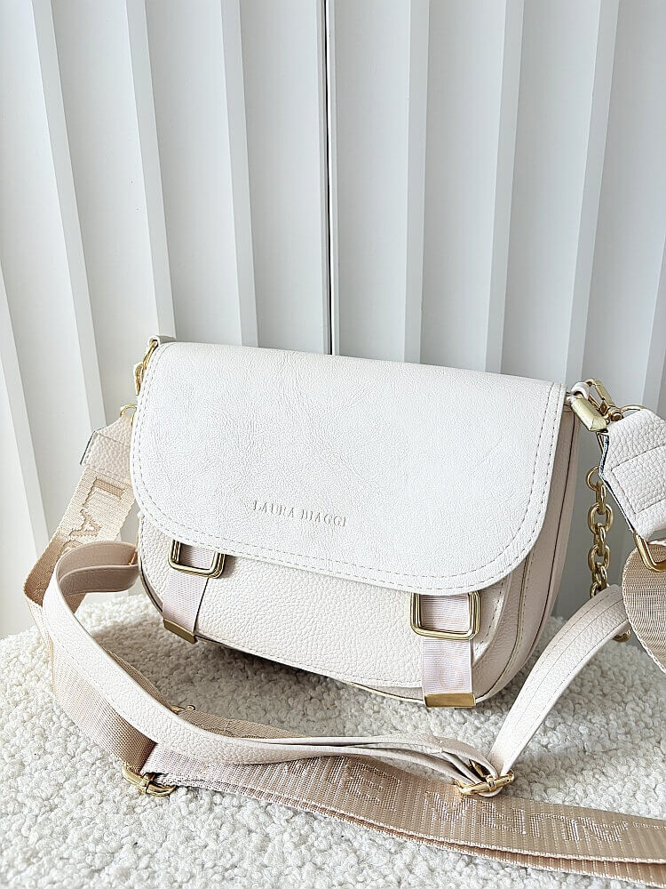 Laura Biaggi torebka listonoszka beżowa z klapką