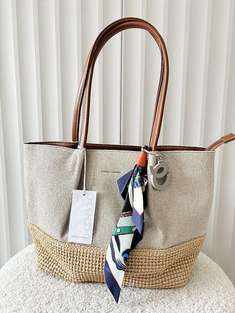 David Jones torba shopper na ramię beżowa plecionka