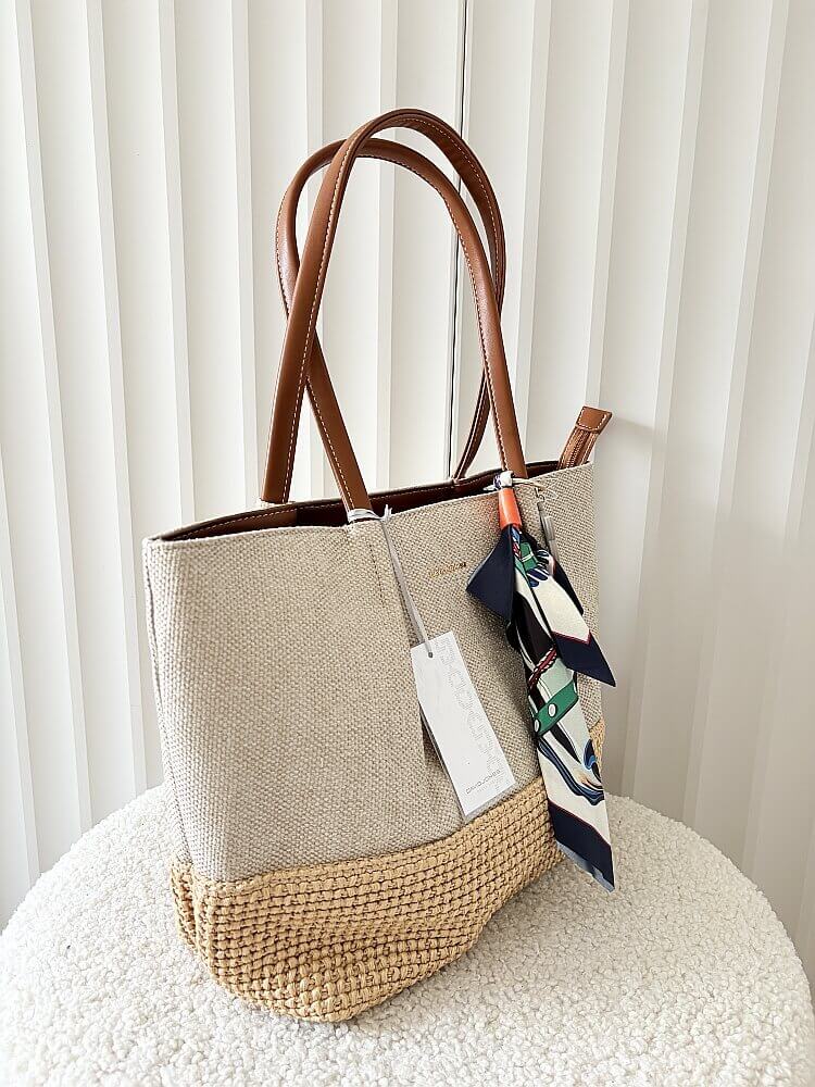 David Jones torba shopper na ramię beżowa plecionka
