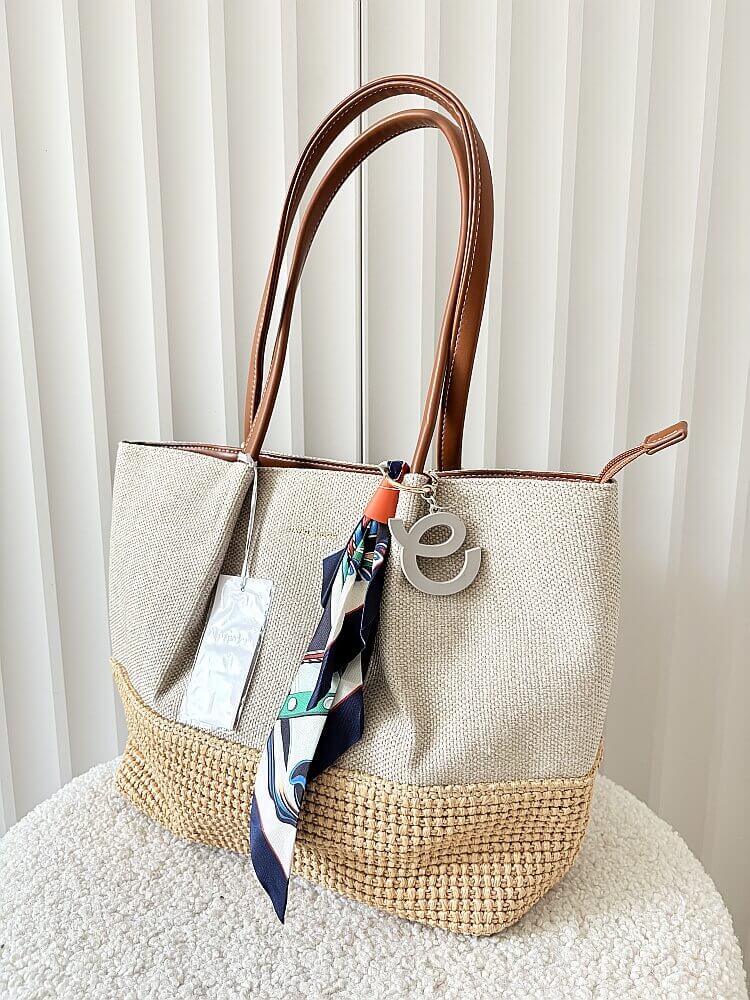 David Jones torba shopper na ramię beżowa plecionka