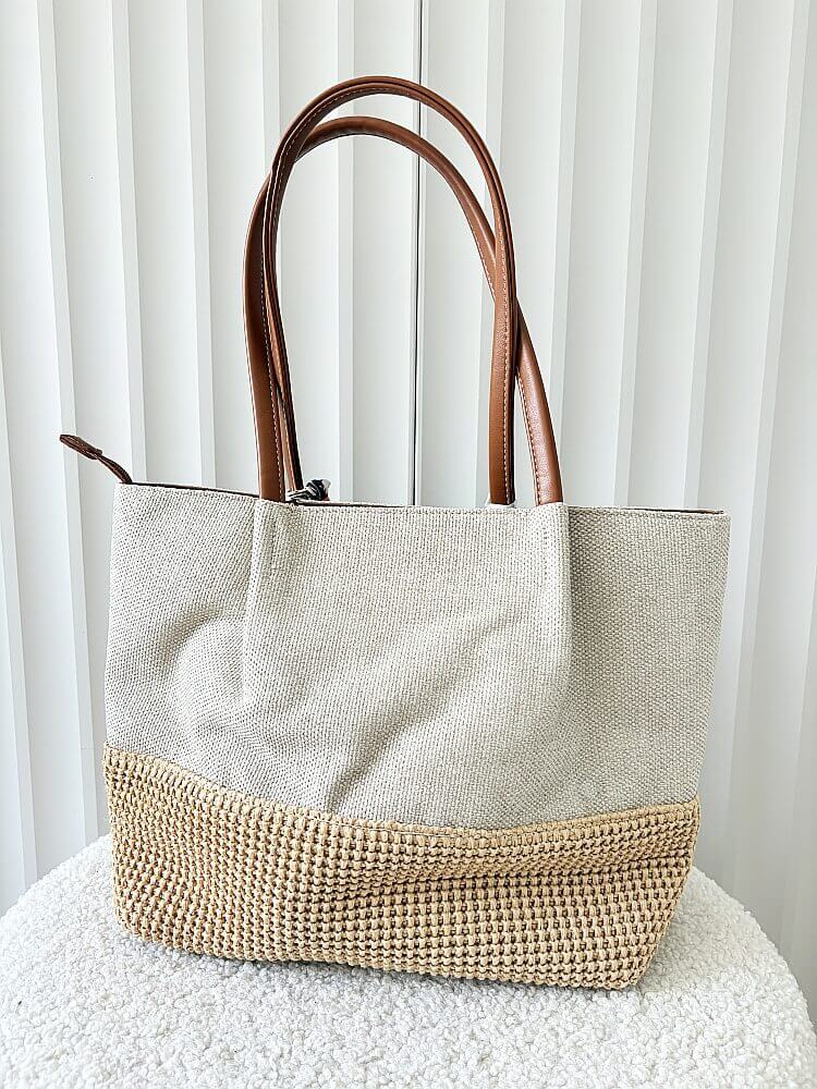 David Jones torba shopper na ramię beżowa plecionka