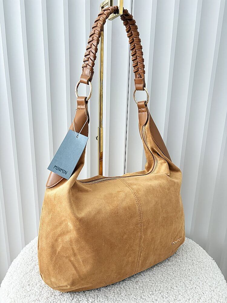 Minmin torebka shopper na ramię camelowa ekozamsz