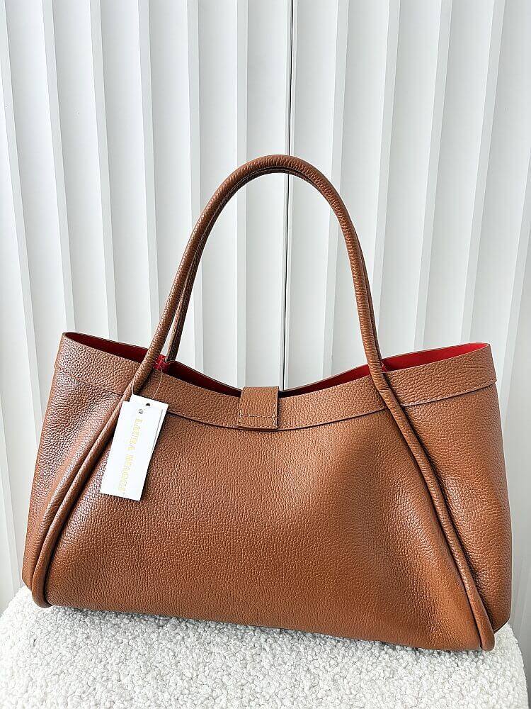 Laura Biaggi torebka shopper skórzana camelowa