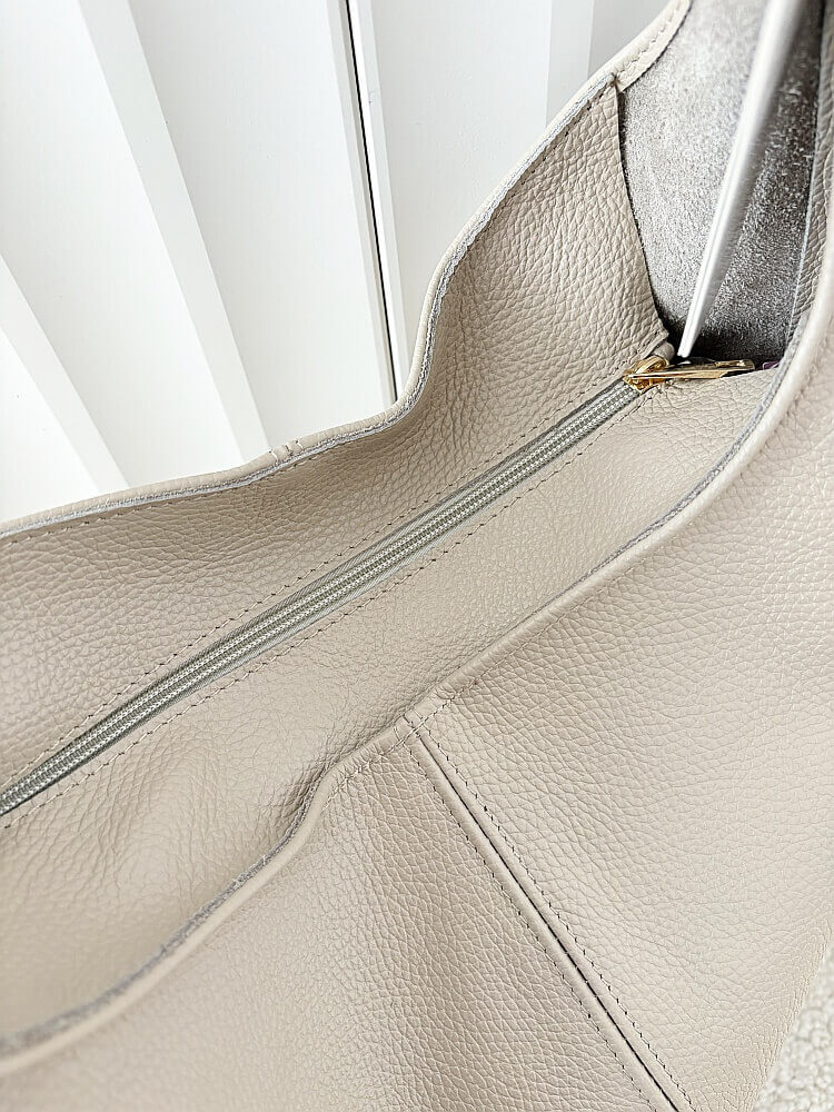 Laura Biaggi skórzana torba shopper na ramię beżowa