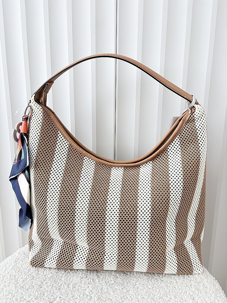 David Jones torba shopper na ramię brązowo-biała plecionka