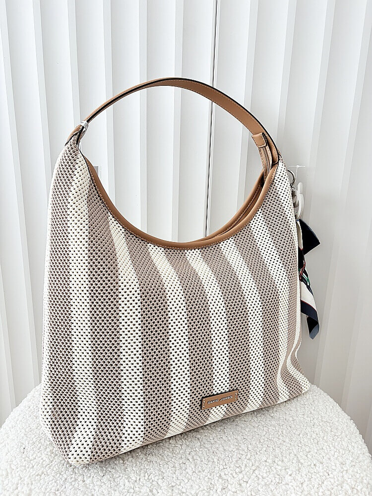 David Jones torba shopper na ramię beżowo-biała plecionka