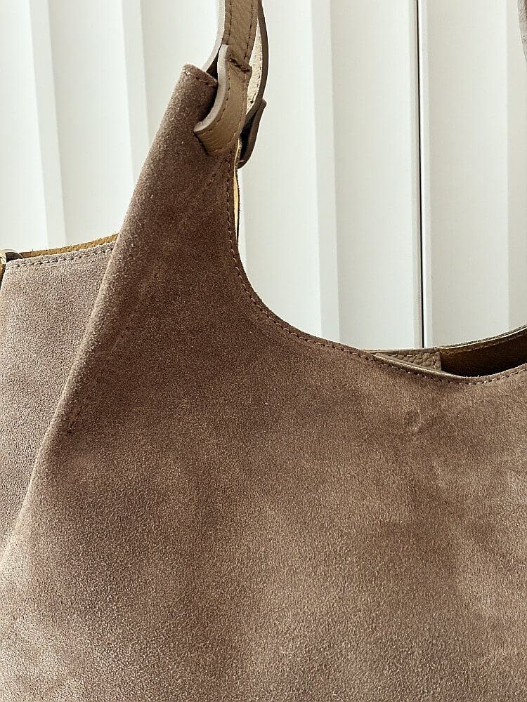 Laura Biaggi torebka shopper na ramię zamszowa taupe
